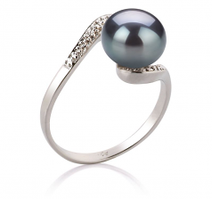 Chantel Noir 9-10mm AA-qualité perles d'eau douce 925/1000 Argent-Bague perles