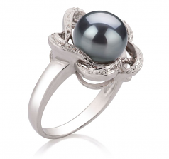 Fiona Noir 9-10mm AA-qualité perles d'eau douce 925/1000 Argent-Bague perles