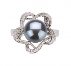 Fiona Noir 9-10mm AA-qualité perles d'eau douce 925/1000 Argent-Bague perles