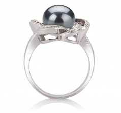 Fiona Noir 9-10mm AA-qualité perles d'eau douce 925/1000 Argent-Bague perles