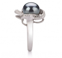 Fiona Noir 9-10mm AA-qualité perles d'eau douce 925/1000 Argent-Bague perles