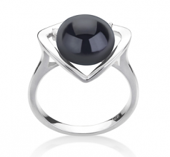 Katie Coeur Noir 9-10mm AA-qualité perles d'eau douce 925/1000 Argent-Bague perles