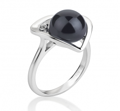 Katie Coeur Noir 9-10mm AA-qualité perles d'eau douce 925/1000 Argent-Bague perles