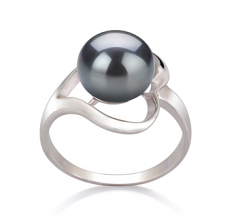 Sadie Noir 9-10mm AA-qualité perles d'eau douce 925/1000 Argent-Bague perles