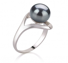 Sadie Noir 9-10mm AA-qualité perles d'eau douce 925/1000 Argent-Bague perles