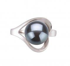 Sadie Noir 9-10mm AA-qualité perles d'eau douce 925/1000 Argent-Bague perles