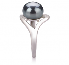 Sadie Noir 9-10mm AA-qualité perles d'eau douce 925/1000 Argent-Bague perles