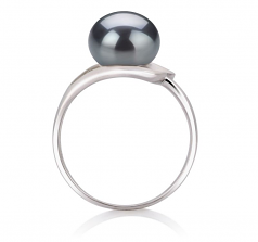 Sadie Noir 9-10mm AA-qualité perles d'eau douce 925/1000 Argent-Bague perles