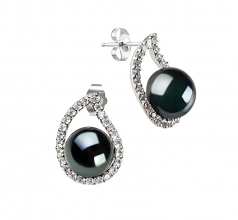 Isabella Noir 9-10mm AA-qualité perles d'eau douce 925/1000 Argent-un set en perles