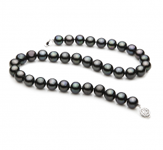 Noir 9.5-10.5mm AAA-qualité perles d'eau douce 925/1000 Argent-Collier de perles