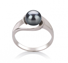 Clare Noir 6-7mm AAA-qualité perles d'eau douce 925/1000 Argent-Bague perles