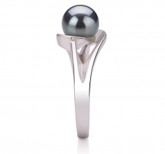 Clare Noir 6-7mm AAA-qualité perles d'eau douce 925/1000 Argent-Bague perles