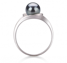 Clare Noir 6-7mm AAA-qualité perles d'eau douce 925/1000 Argent-Bague perles