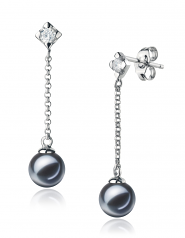 Ingrid Noir 6-7mm AAAA-qualité perles d'eau douce 925/1000 Argent-Boucles d'oreilles en perles