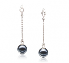 Misha Noir 6-7mm AAAA-qualité perles d'eau douce 585/1000 Or Blanc-Boucles d'oreilles en perles