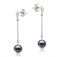 Misha Noir 6-7mm AAAA-qualité perles d'eau douce 585/1000 Or Blanc-Boucles d'oreilles en perles