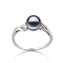Andrea Noir 6-7mm AAAA-qualité perles d'eau douce 585/1000 Or Blanc-Bague perles