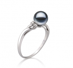 Andrea Noir 6-7mm AAAA-qualité perles d'eau douce 585/1000 Or Blanc-Bague perles