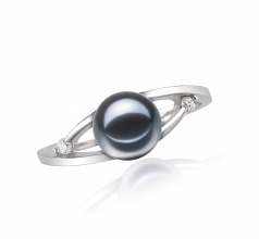 Tanya Noir 6-7mm AAAA-qualité perles d'eau douce 585/1000 Or Blanc-Bague perles