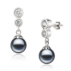 Colleen Noir 7-8mm AAAA-qualité perles d'eau douce 925/1000 Argent-Boucles d'oreilles en perles