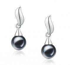 Edith Noir 7-8mm AAAA-qualité perles d'eau douce 925/1000 Argent-Boucles d'oreilles en perles