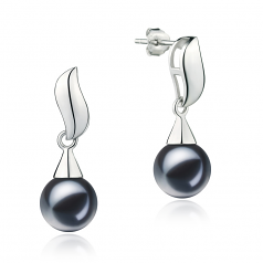 Edith Noir 7-8mm AAAA-qualité perles d'eau douce 925/1000 Argent-Boucles d'oreilles en perles