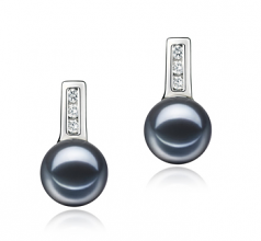 Valery Noir 7-8mm AAAA-qualité perles d'eau douce 925/1000 Argent-Boucles d'oreilles en perles