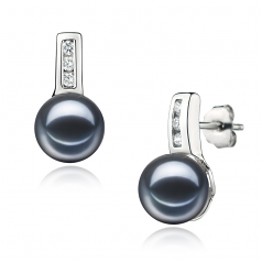 Valery Noir 7-8mm AAAA-qualité perles d'eau douce 925/1000 Argent-Boucles d'oreilles en perles