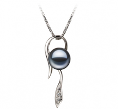 Jennifer Noir 7-8mm AAAA-qualité perles d'eau douce 925/1000 Argent-pendentif en perles