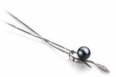 Jennifer Noir 7-8mm AAAA-qualité perles d'eau douce 925/1000 Argent-pendentif en perles