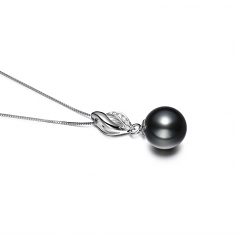 Vita Noir 9-10mm AAA-qualité de Tahiti 585/1000 Or Blanc-pendentif en perles