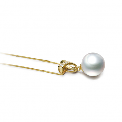 Monica Blanc 10-11mm AAA-qualité des Mers du Sud 585/1000 Or Jaune-pendentif en perles