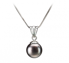 Nancy Noir 9-10mm AA-qualité perles d'eau douce 925/1000 Argent-pendentif en perles