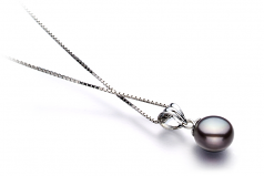 Nancy Noir 9-10mm AA-qualité perles d'eau douce 925/1000 Argent-pendentif en perles