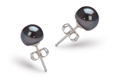 Noir 7-8mm AA-qualité perles d'eau douce 585/1000 Or Blanc-Boucles d'oreilles en perles