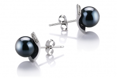 Francine Noir 8-9mm AA-qualité Akoya du Japon 585/1000 Or Blanc-Boucles d'oreilles en perles