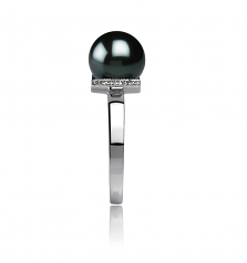Francine Noir 8-9mm AA-qualité Akoya du Japon 585/1000 Or Blanc-Bague perles