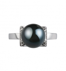 Francine Noir 8-9mm AA-qualité Akoya du Japon 585/1000 Or Blanc-Bague perles