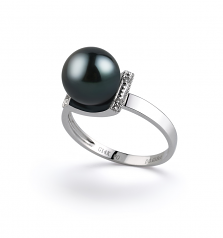 Francine Noir 8-9mm AA-qualité Akoya du Japon 585/1000 Or Blanc-Bague perles