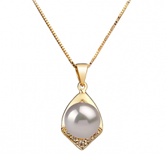 Catrina Blanc 7-8mm AAA-qualité Akoya du Japon 585/1000 Or Jaune-pendentif en perles