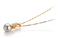 Galina Blanc 7-8mm AAA-qualité Akoya du Japon 585/1000 Or Jaune-pendentif en perles