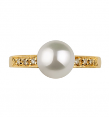 Anne Blanc 7.5-8mm AAA-qualité Akoya du Japon 585/1000 Or Jaune-Bague perles