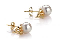 Anastasia Blanc 8-9mm AAA-qualité Akoya du Japon 585/1000 Or Jaune-Boucles d'oreilles en perles