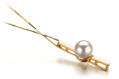 Johana Blanc 7-8mm AA-qualité Akoya du Japon 585/1000 Or Jaune-pendentif en perles