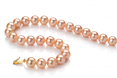 Rose 8.5-9mm AAAA-qualité perles d'eau douce Rempli D'or-Collier de perles