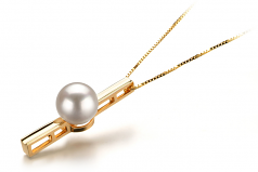 Johana Blanc 7-8mm AA-qualité Akoya du Japon 585/1000 Or Jaune-pendentif en perles