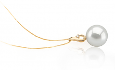 Darlene Blanc 10-11mm AAA-qualité des Mers du Sud 585/1000 Or Jaune-pendentif en perles