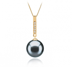 Janet Noir 10-11mm AAA-qualité de Tahiti 585/1000 Or Jaune-pendentif en perles