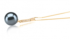 Janet Noir 10-11mm AAA-qualité de Tahiti 585/1000 Or Jaune-pendentif en perles