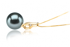 Darlene Noir 10-11mm AAA-qualité de Tahiti 585/1000 Or Jaune-pendentif en perles